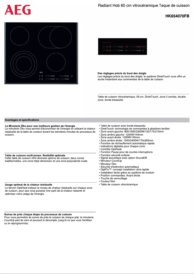 Imagen de la primera página del manual del dispositivo HK654070FB