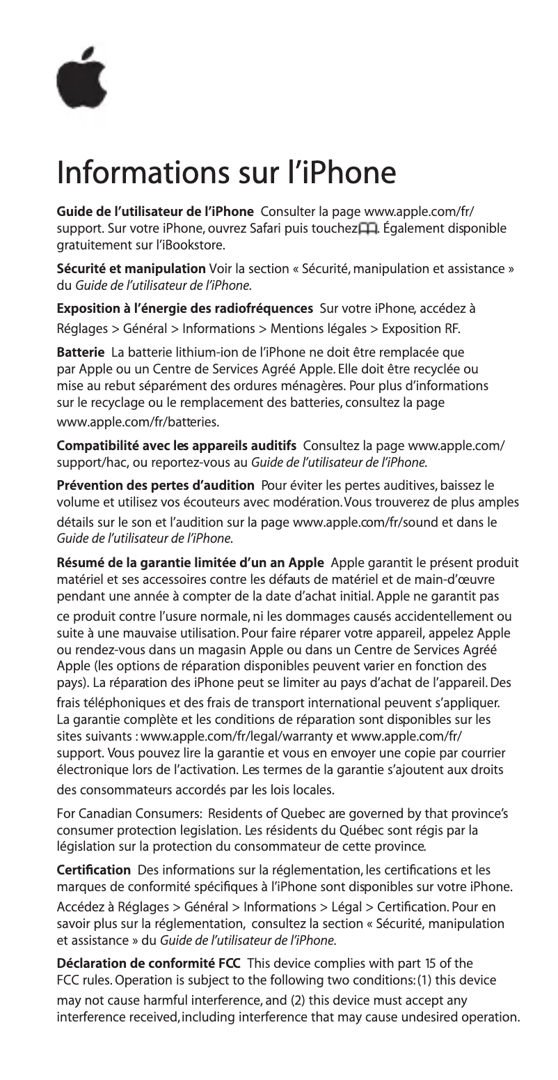 Imagen de la primera página del manual del dispositivo iPhone 4