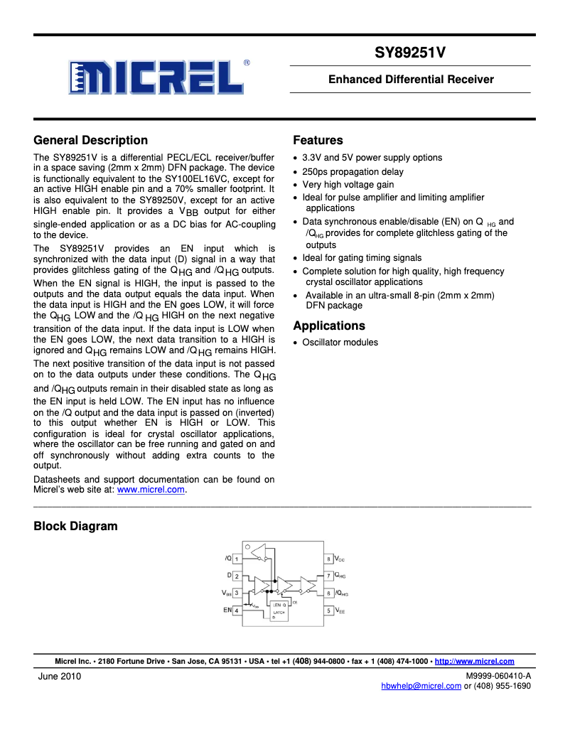 Imagen de la primera página del manual del dispositivo SY89251V
