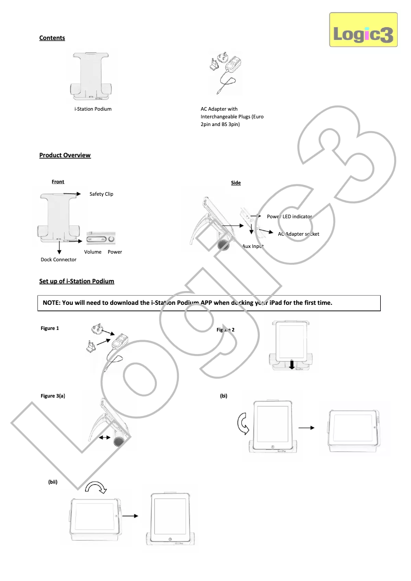 Página 1 del manual Manual de usuario Logic3 i-Station Podium