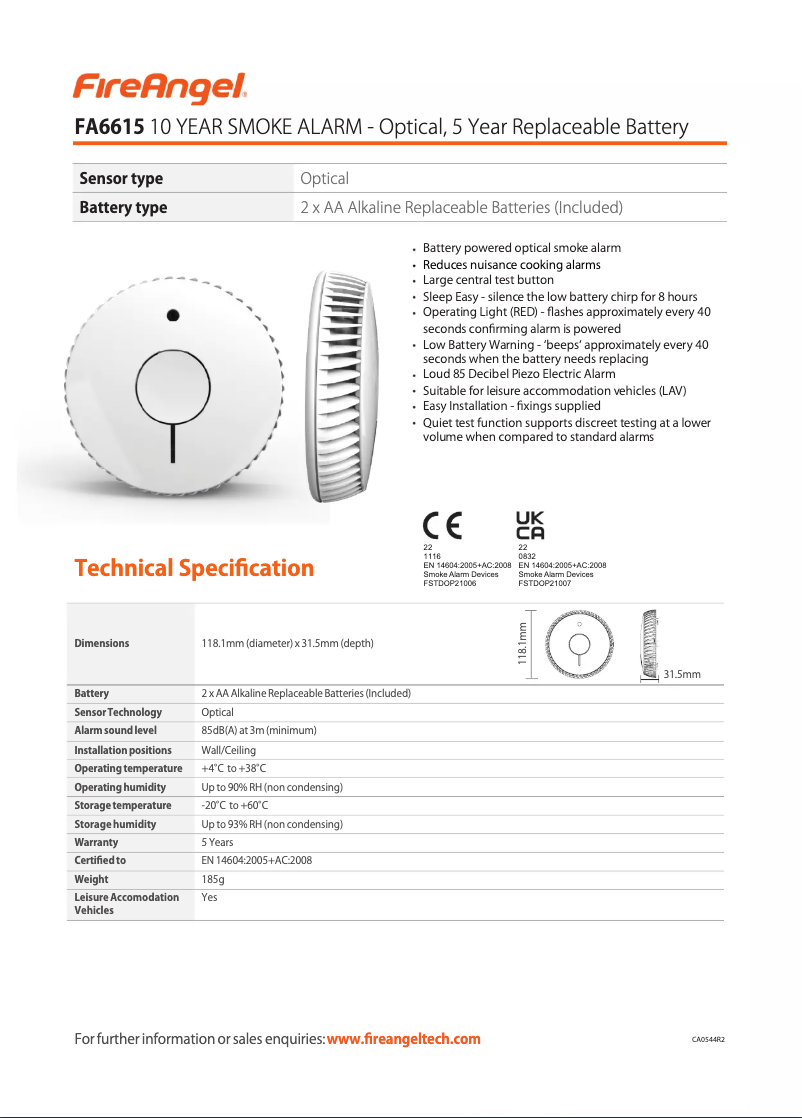 Página 1 del manual Ficha técnica FireAngel FA6615-R