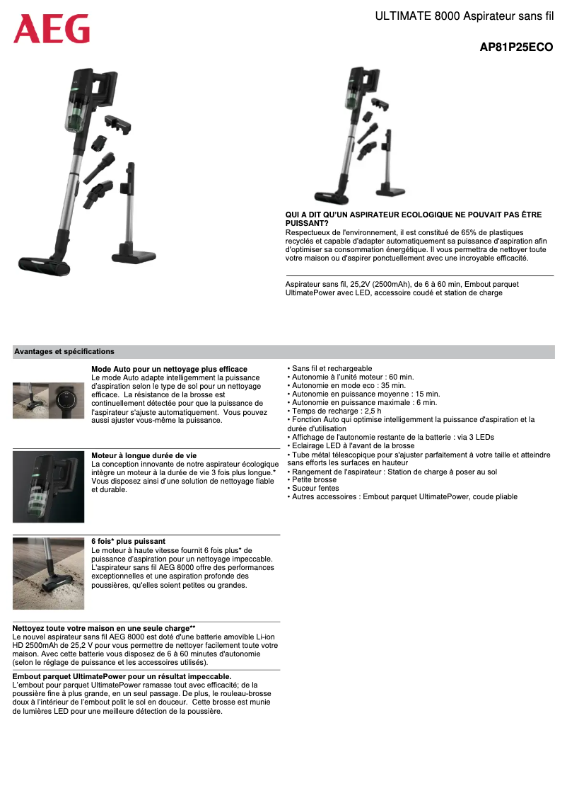 Página 1 del manual Ficha técnica AEG AP81P25ECO