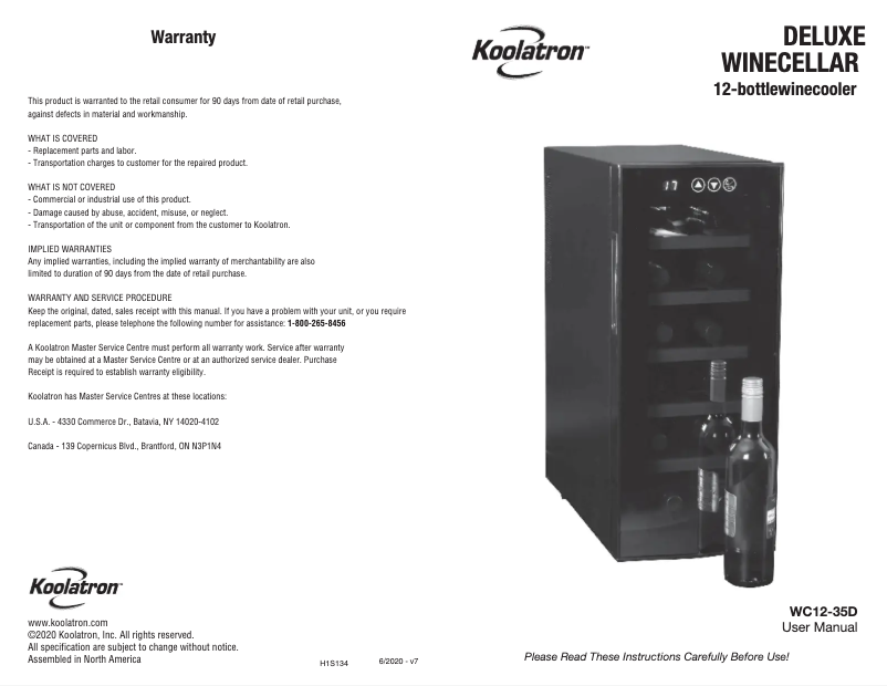 Página nº 1 - Manual de usuario Koolatron WC12-35D