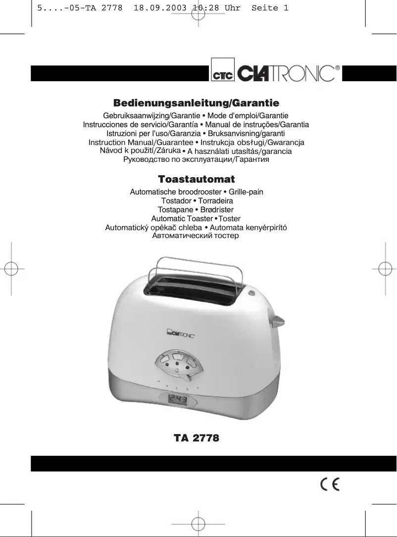 Página 1 del manual Manual de usuario Clatronic TA2778