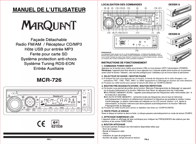 Imagen de la primera página del manual del dispositivo MCR-726