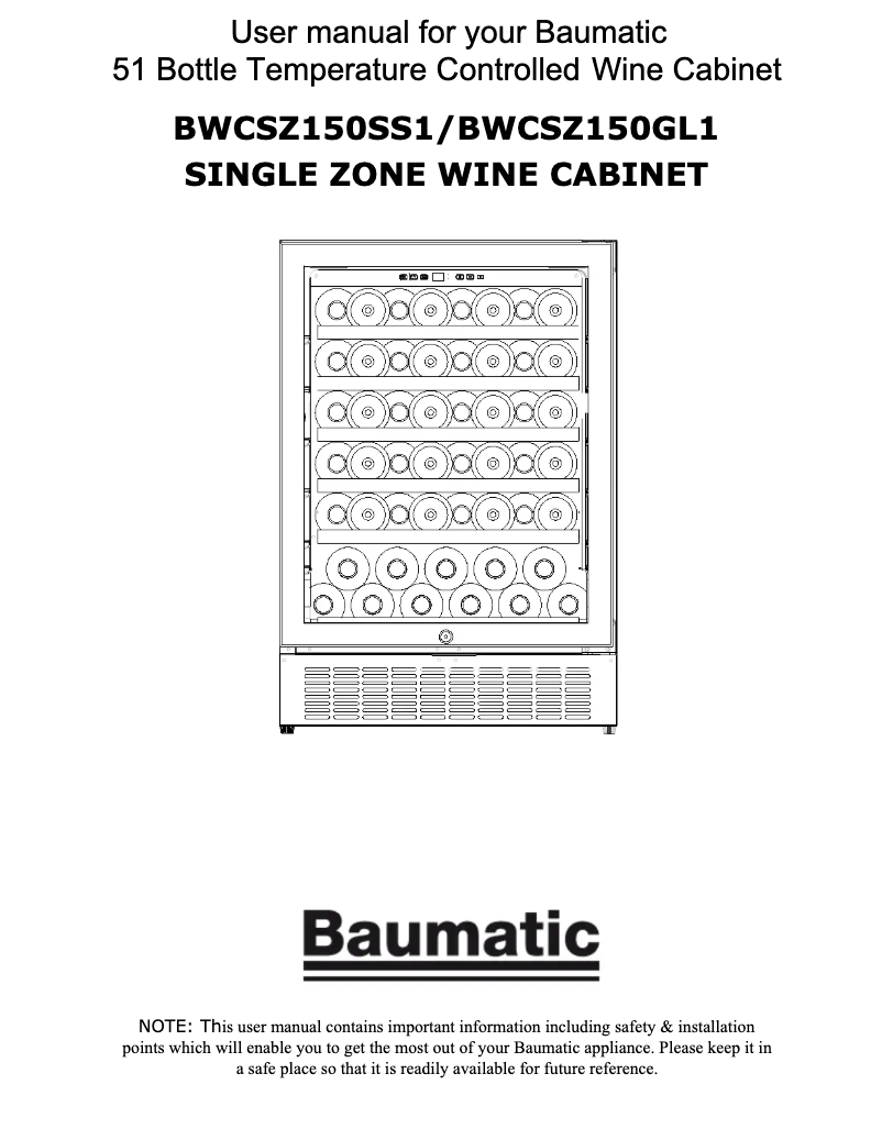 Imagen de la primera página del manual del dispositivo BWCSZ150SS1