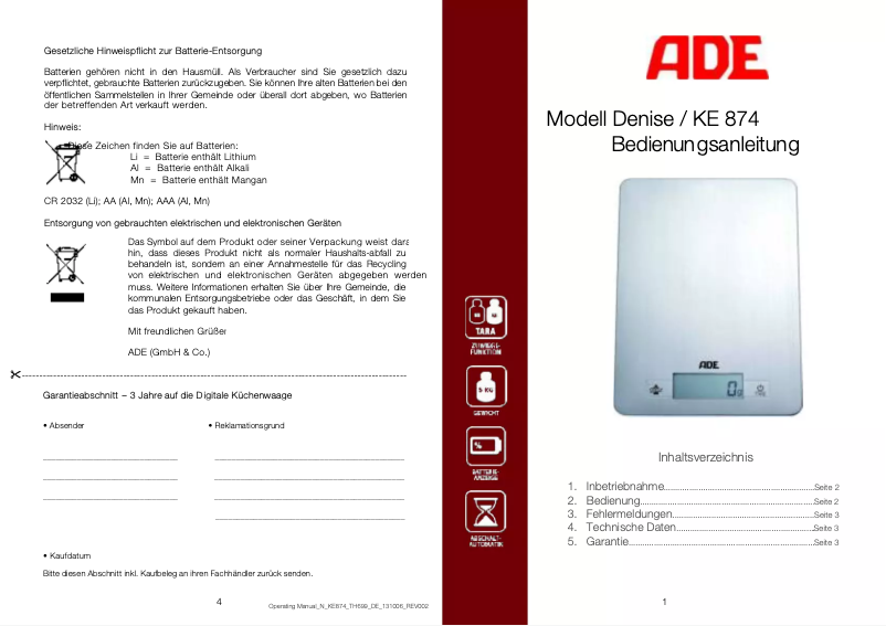 Página 1 del manual Manual de usuario ADE KE 874