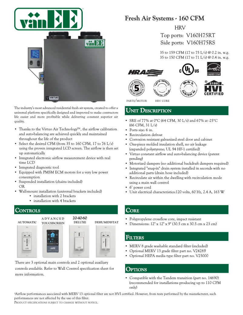 Página nº 1 - Ficha técnica vänEE V160H75RS