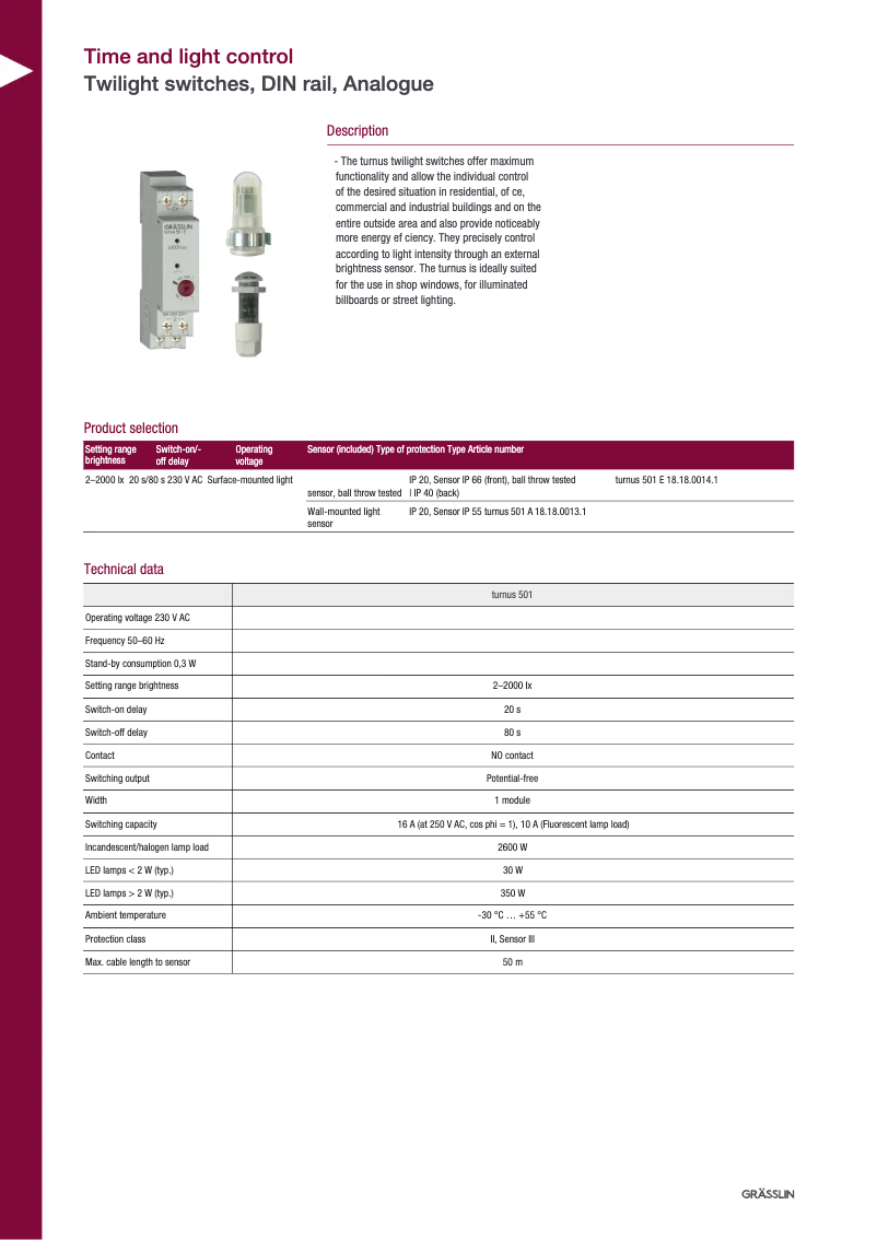 Página 1 del manual Ficha técnica Grässlin turnus 501 A