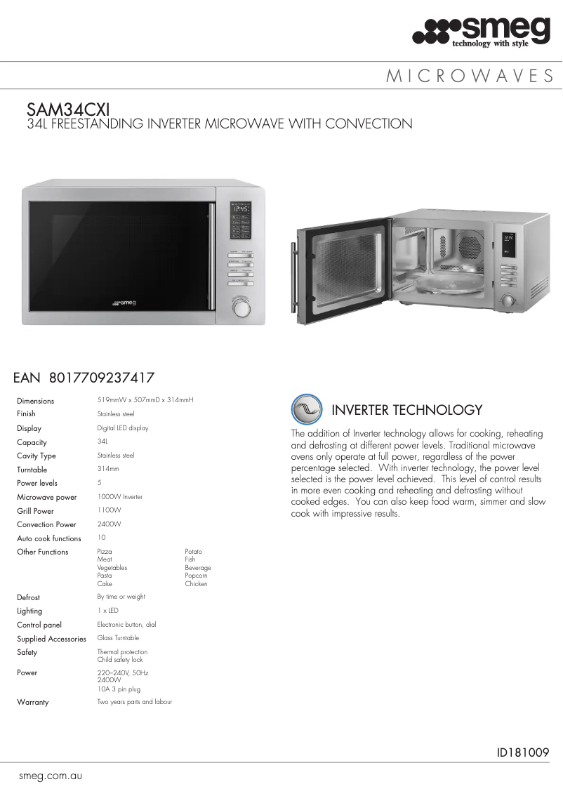 Página nº 1 - Ficha técnica Smeg SAM34CXI