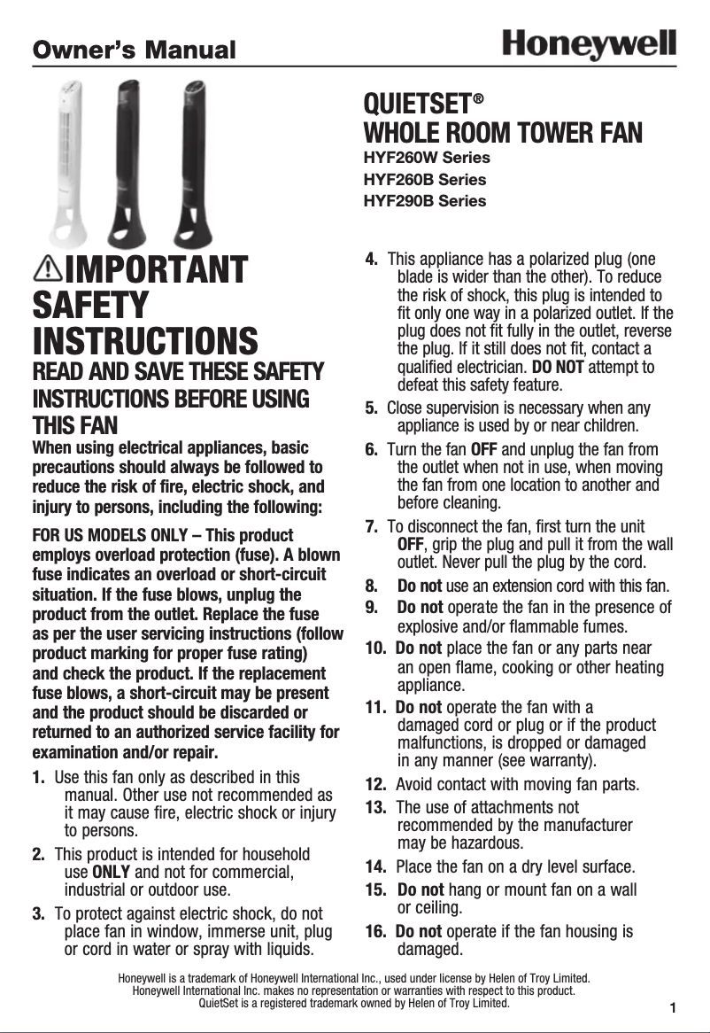 Página nº 1 - Manual de usuario Honeywell HYF260
