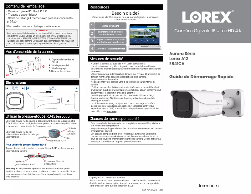 Página nº 1 - Guía de inicio rápido Lorex E841CA-E