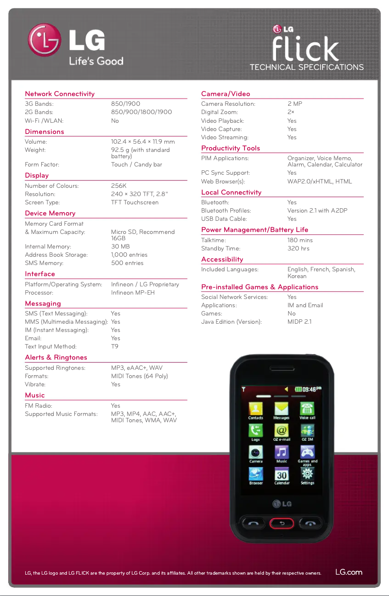 Página nº 1 - Ficha técnica LG T320G