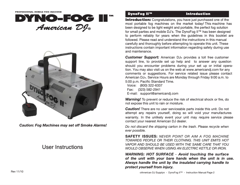 Imagen de la primera página del manual del dispositivo Dyno-Fog II