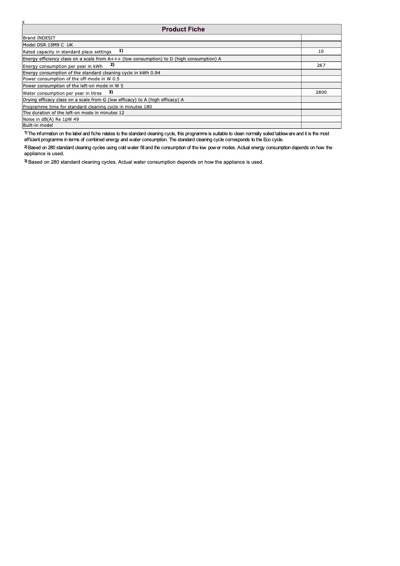 Página 1 del manual Instrucciones / montaje Indesit DSR 15M9 C UK