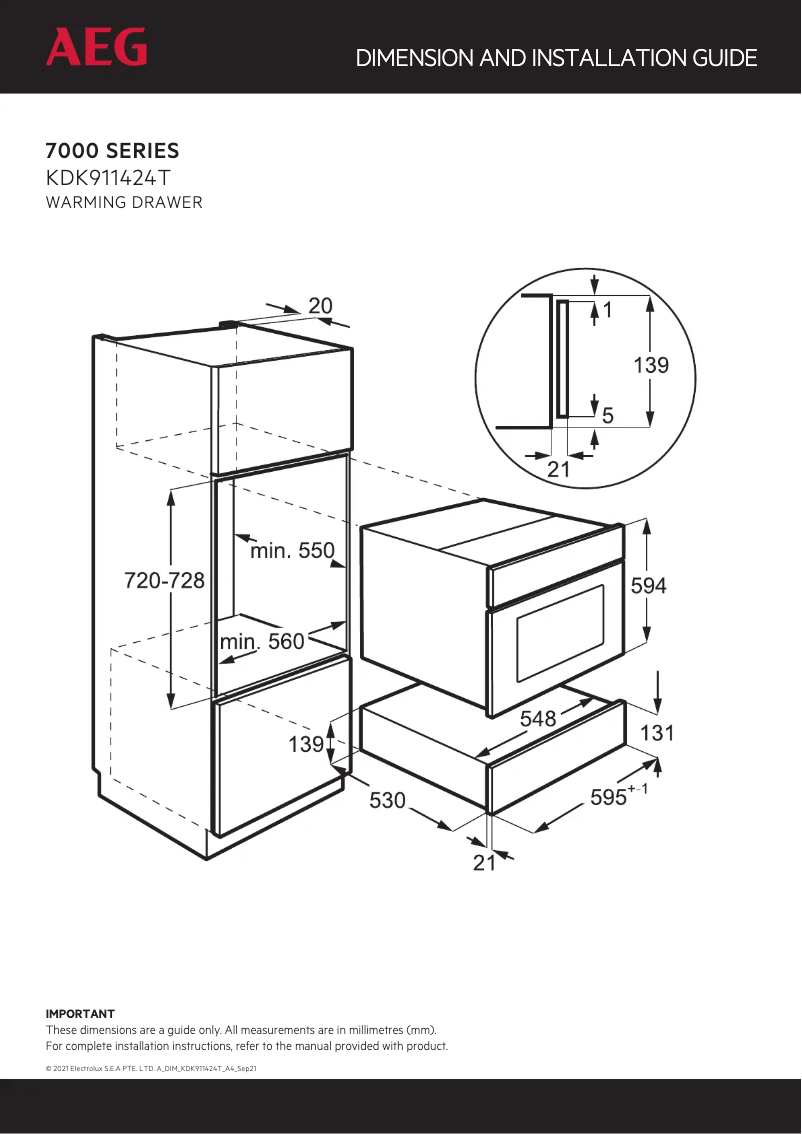 Página nº 1 - Dibujo técnico AEG KDK911424T