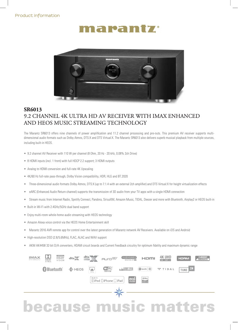 Página 1 del manual Ficha técnica Marantz SR6013