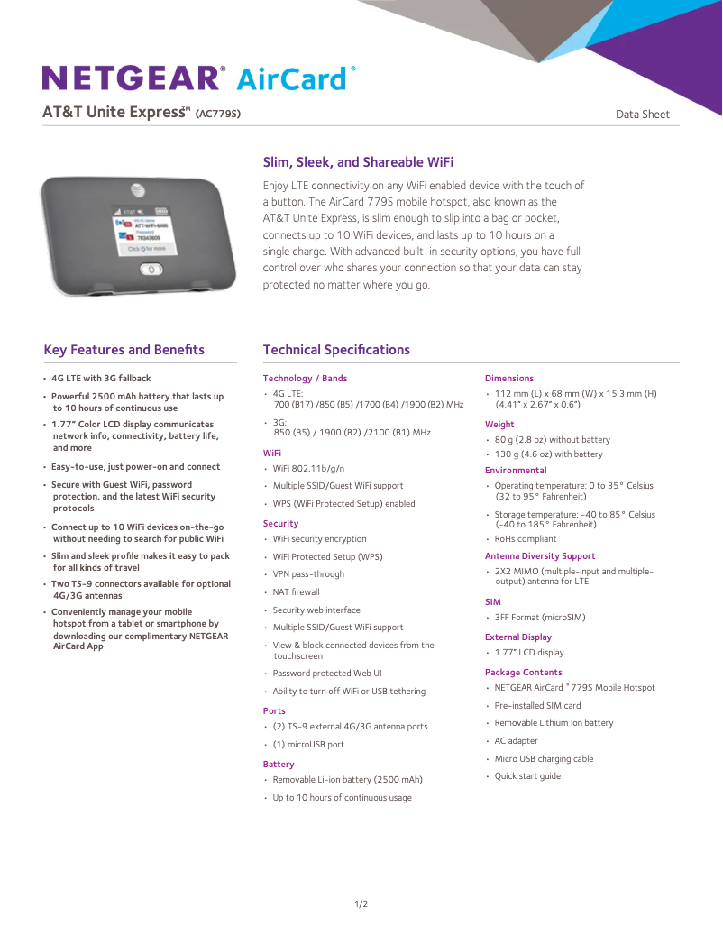 Imagen de la primera página del manual del dispositivo AirCard 779S
