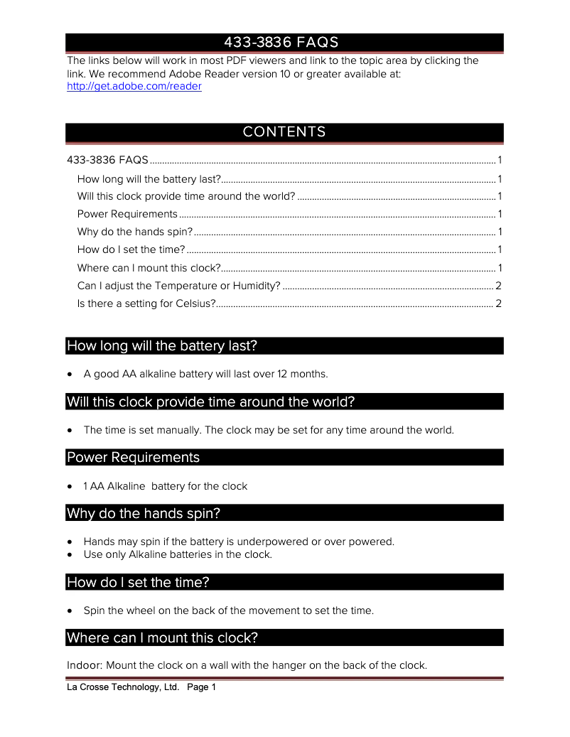 Imagen de la primera página del manual del dispositivo 433-3836