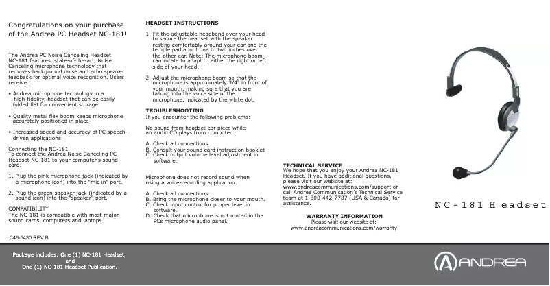 Imagen de la primera página del manual del dispositivo NC-181