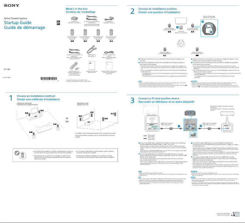 Página nº 1 - Guía de instalación Sony HT-A9