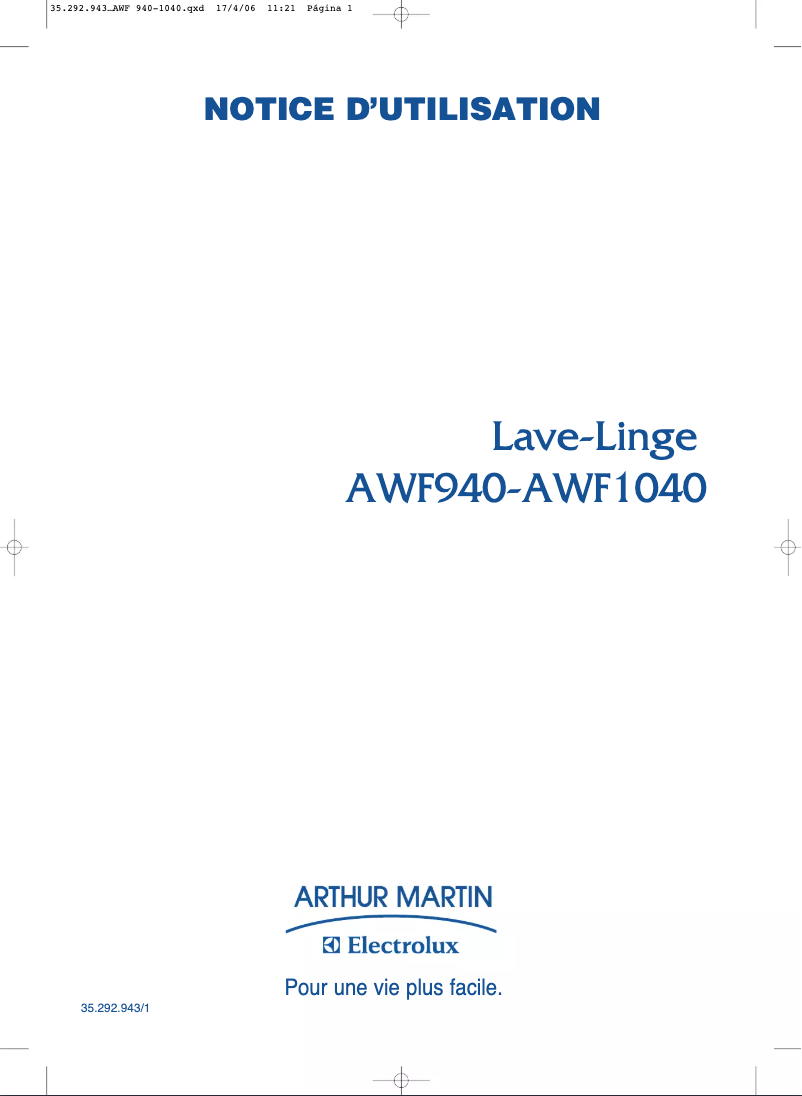 Página 1 del manual Manual de usuario Arthur Martin-Electrolux AWF 1040