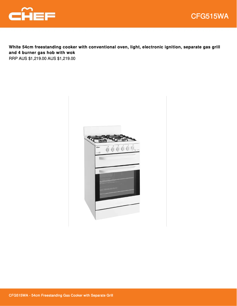 Página 1 del manual Ficha técnica Chef CFG515WALP