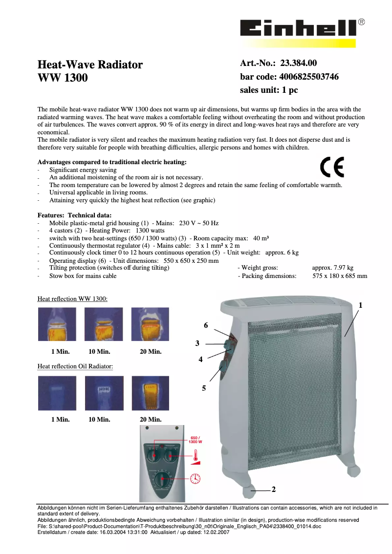 Imagen de la primera página del manual del dispositivo WW 1300