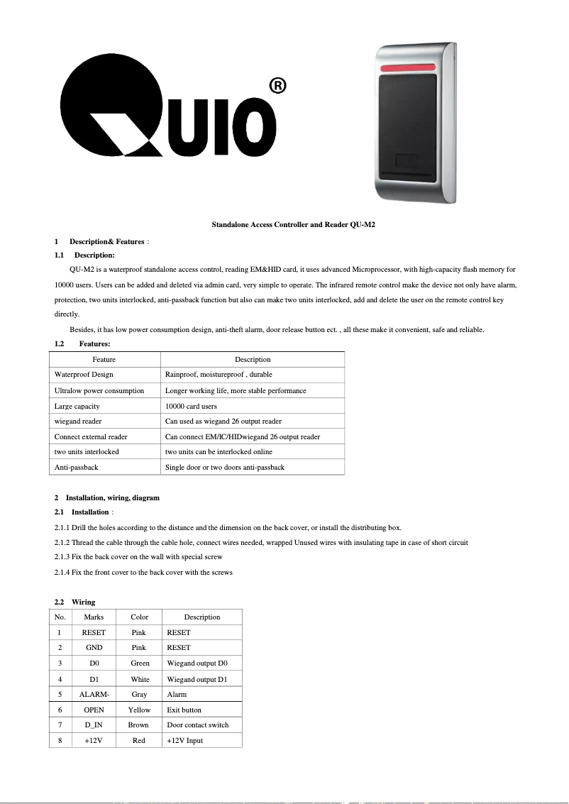 Página nº 1 - Manual de usuario QUIO QU-M2-LF
