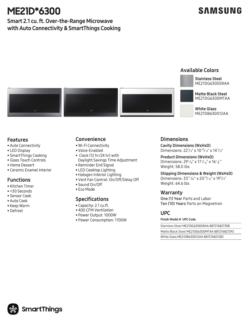 Página 1 del manual Ficha técnica Samsung ME21DG6300SRAA