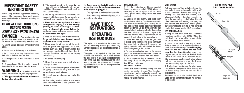 Página 1 del manual Manual de usuario Conair Curls 'n Curls BC40JN