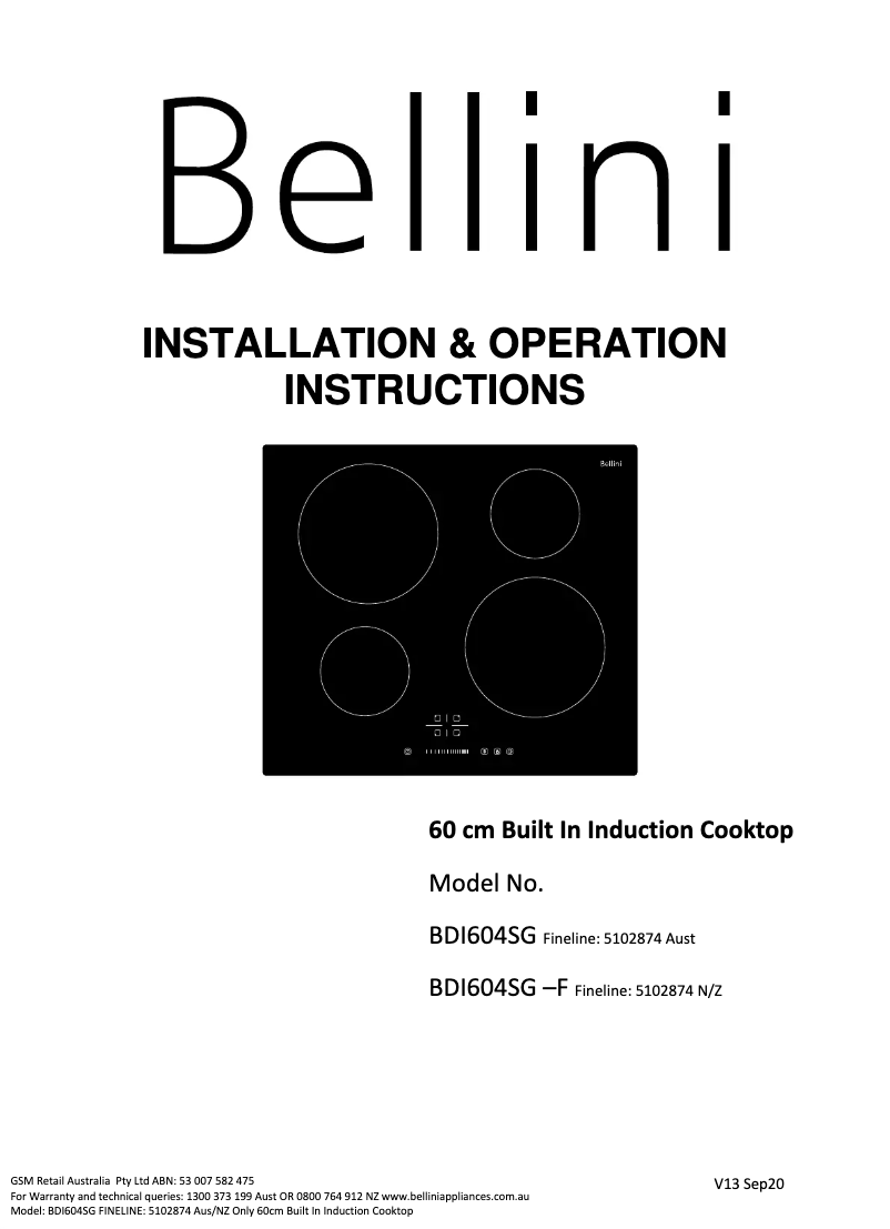 Página 1 del manual Manual de usuario Bellini BDI604SG –F