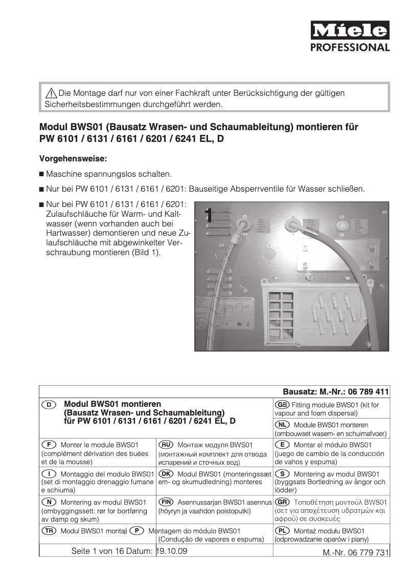 Página 1 del manual Manual de usuario Miele BWS 01