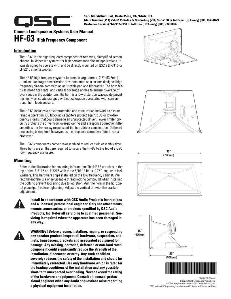 Página nº 1 - Manual de usuario QSC HF-63