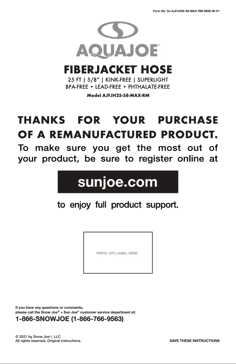 Página nº 1 - Manual de usuario Aqua Joe AJFJH25-58-MAX-RM