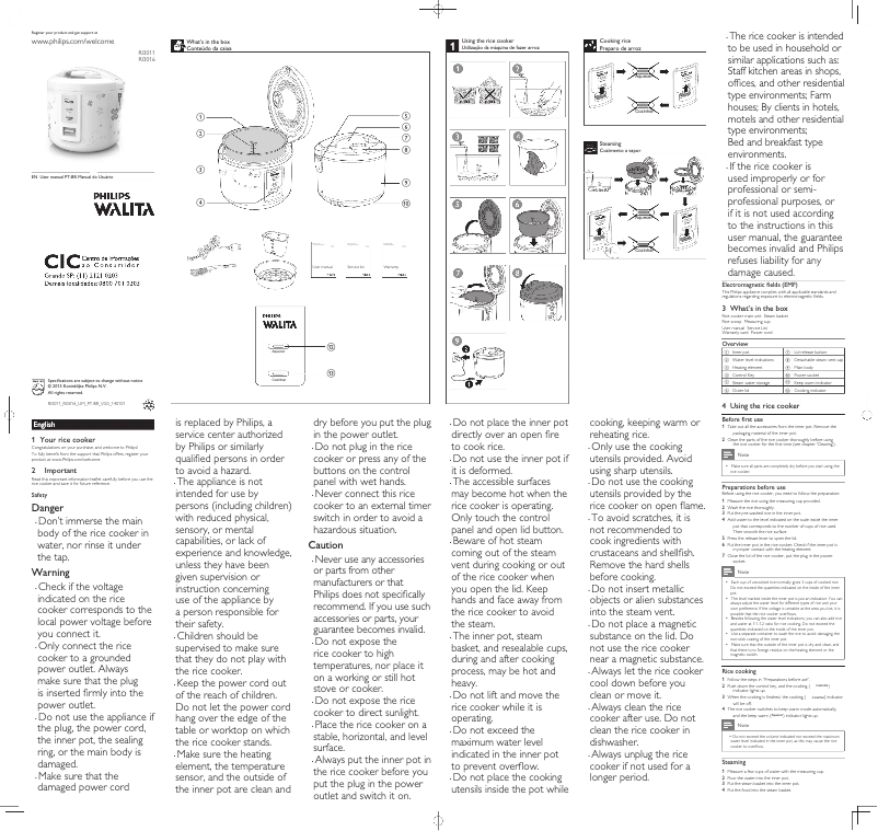 Imagen de la primera página del manual del dispositivo Daily Collection RI3016