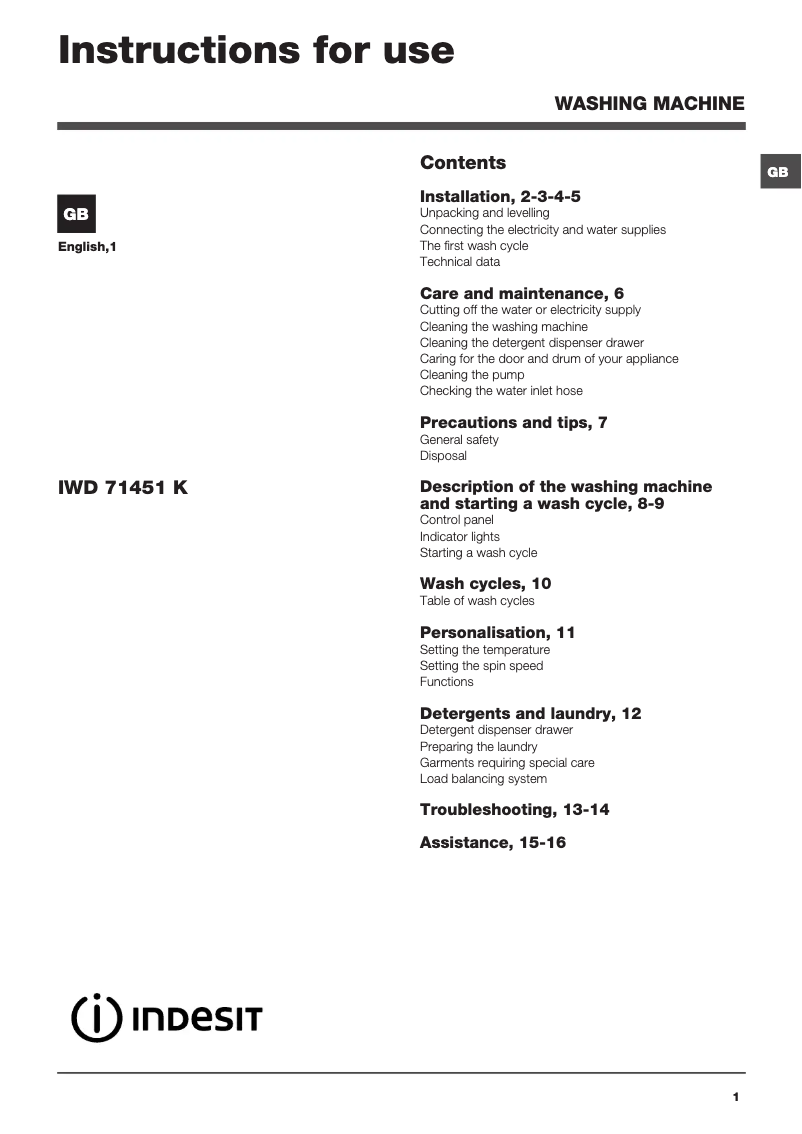 Página 1 del manual Manual de usuario Indesit XWE 91683X WWWG