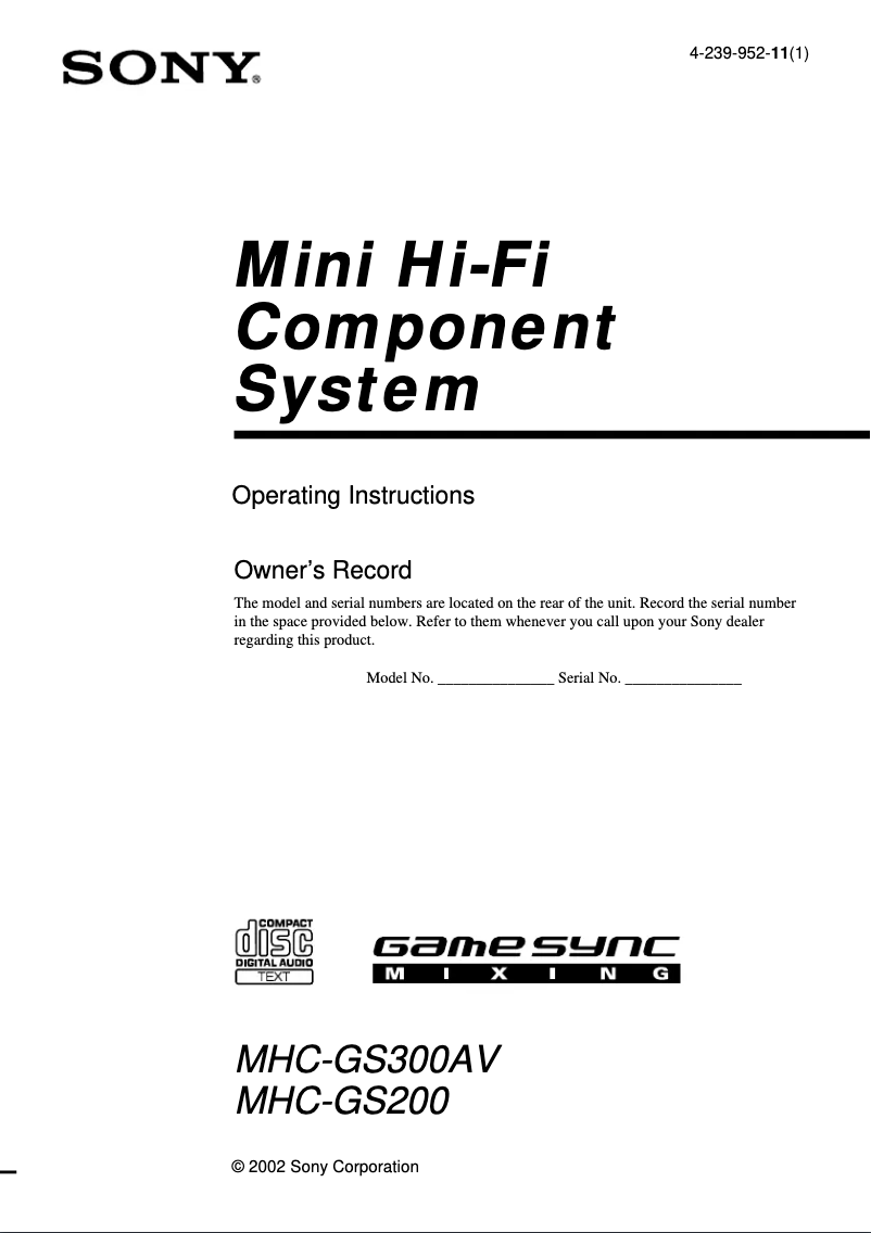 Imagen de la primera página del manual del dispositivo MHC-GS300AV