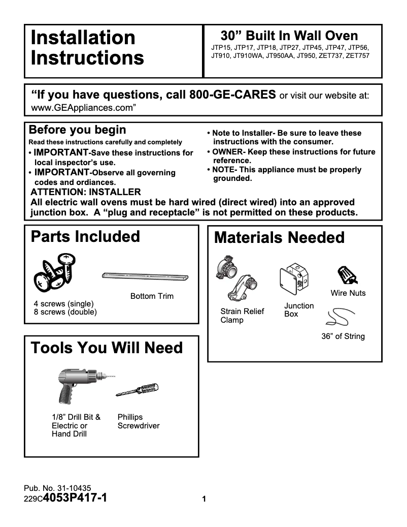 Imagen de la primera página del manual del dispositivo JTP27WAWW