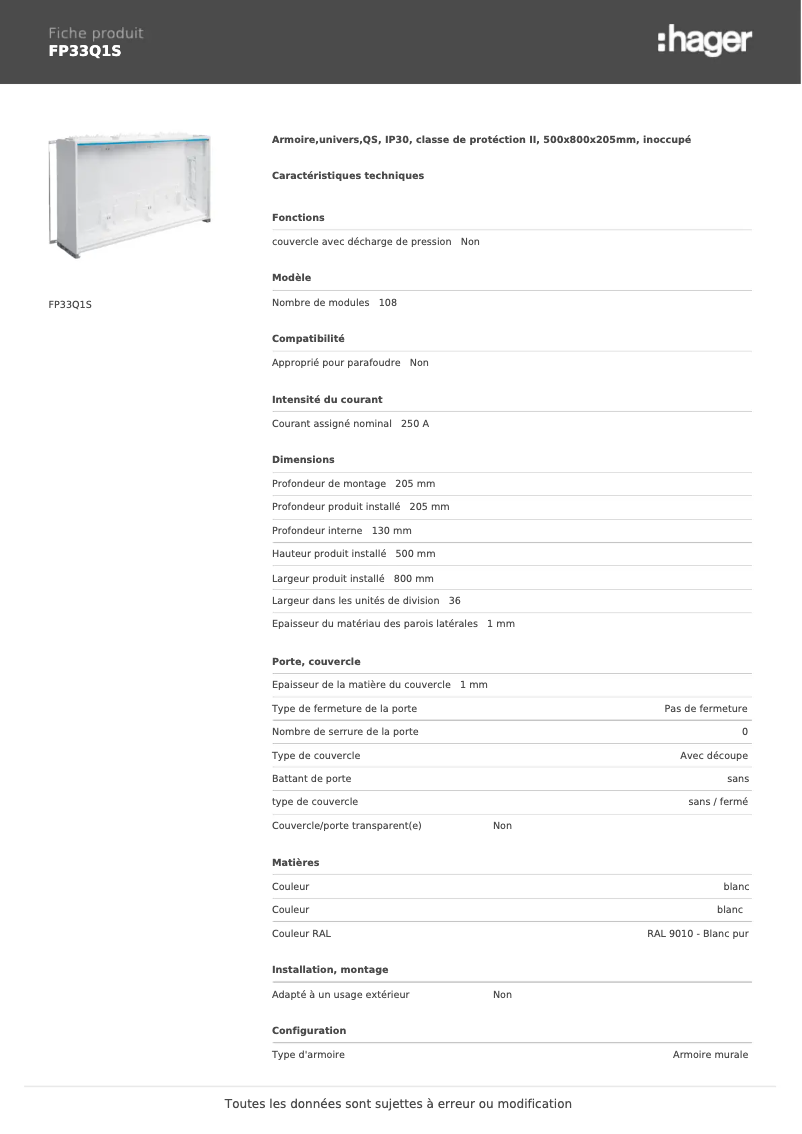 Página 1 del manual Manual de usuario Hager FP33Q1S
