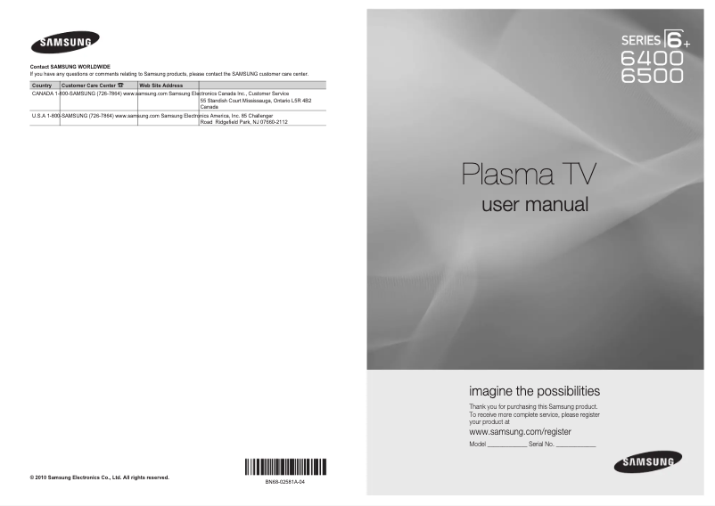 Imagen de la primera página del manual del dispositivo PN58C6500TF