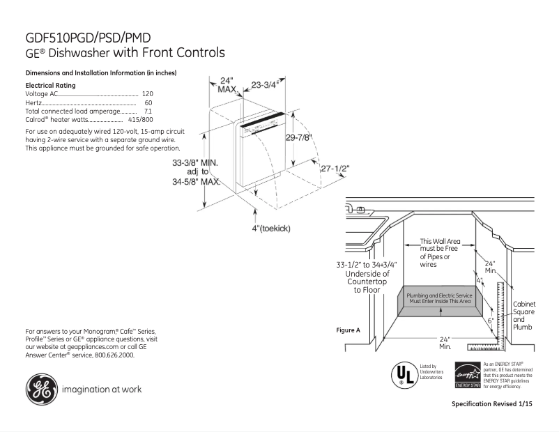 Página 1 del manual Ficha técnica GE GDF510PGDWW