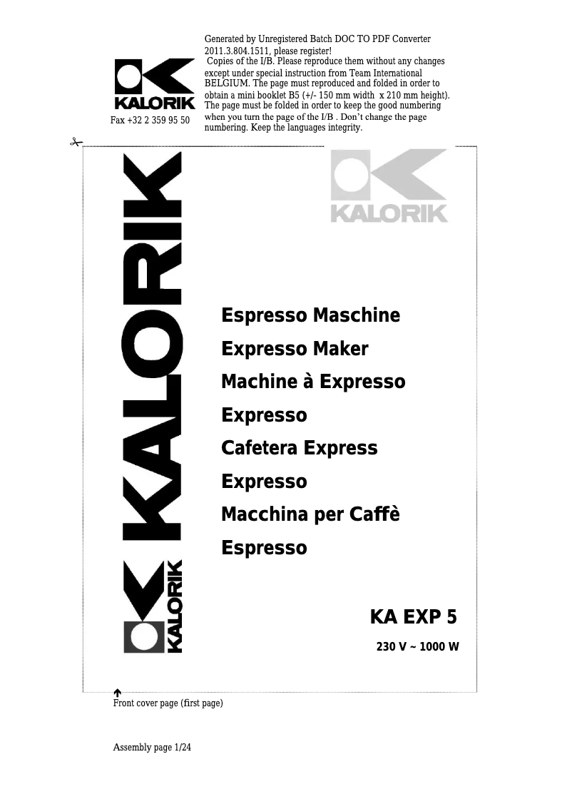 Página 1 del manual Manual de usuario Kalorik KA EXP 5
