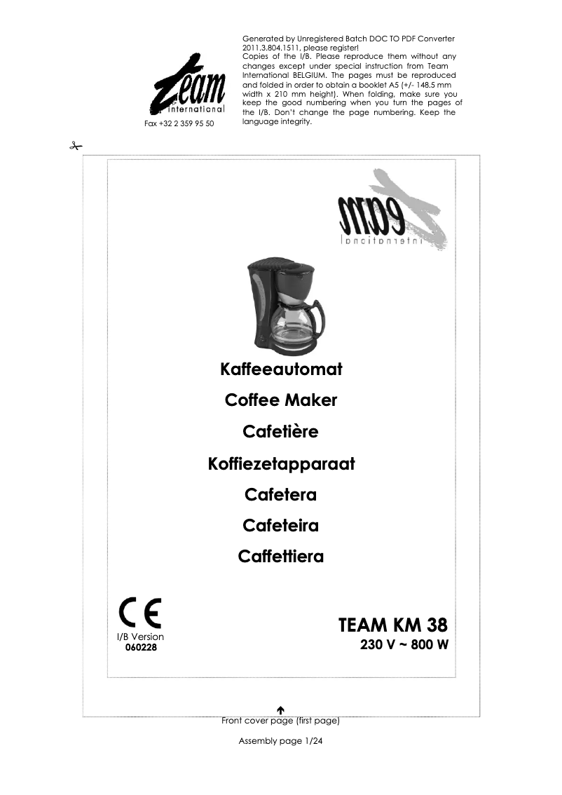 Imagen de la primera página del manual del dispositivo KM 38 B