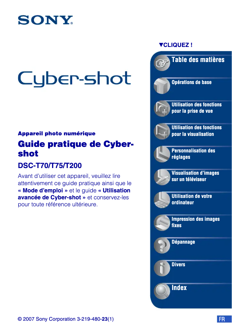 Imagen de la primera página del manual del dispositivo Cybershot DSC-T70