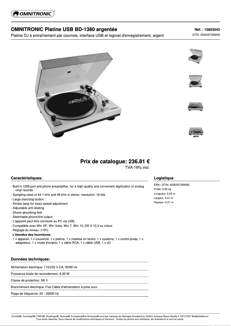 Página 1 del manual Ficha técnica Omnitronic BD-1380