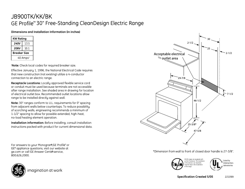 Imagen de la primera página del manual del dispositivo Profile JB900TKWW
