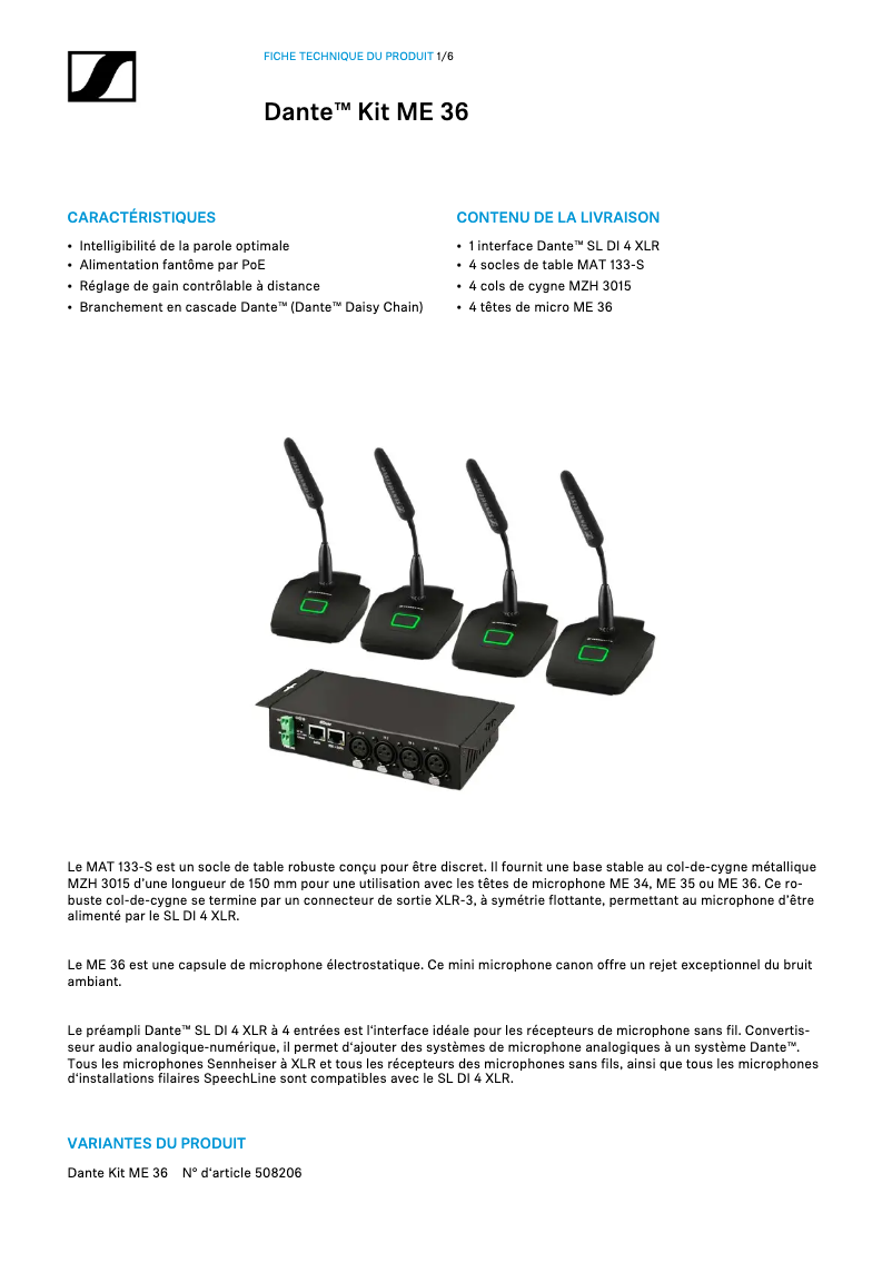 Página 1 del manual Ficha técnica Sennheiser ME 36