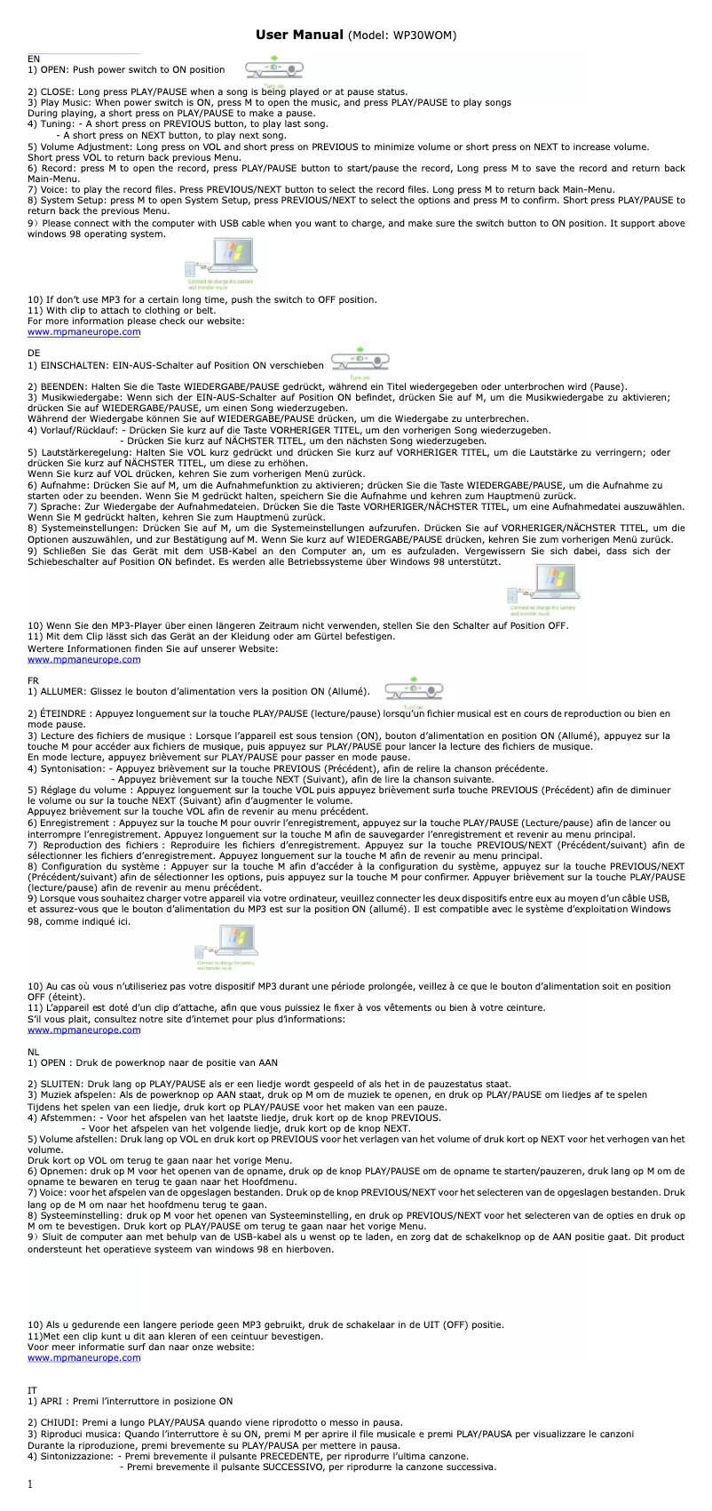 Página 1 del manual Manual de usuario Mpman MP30WOM