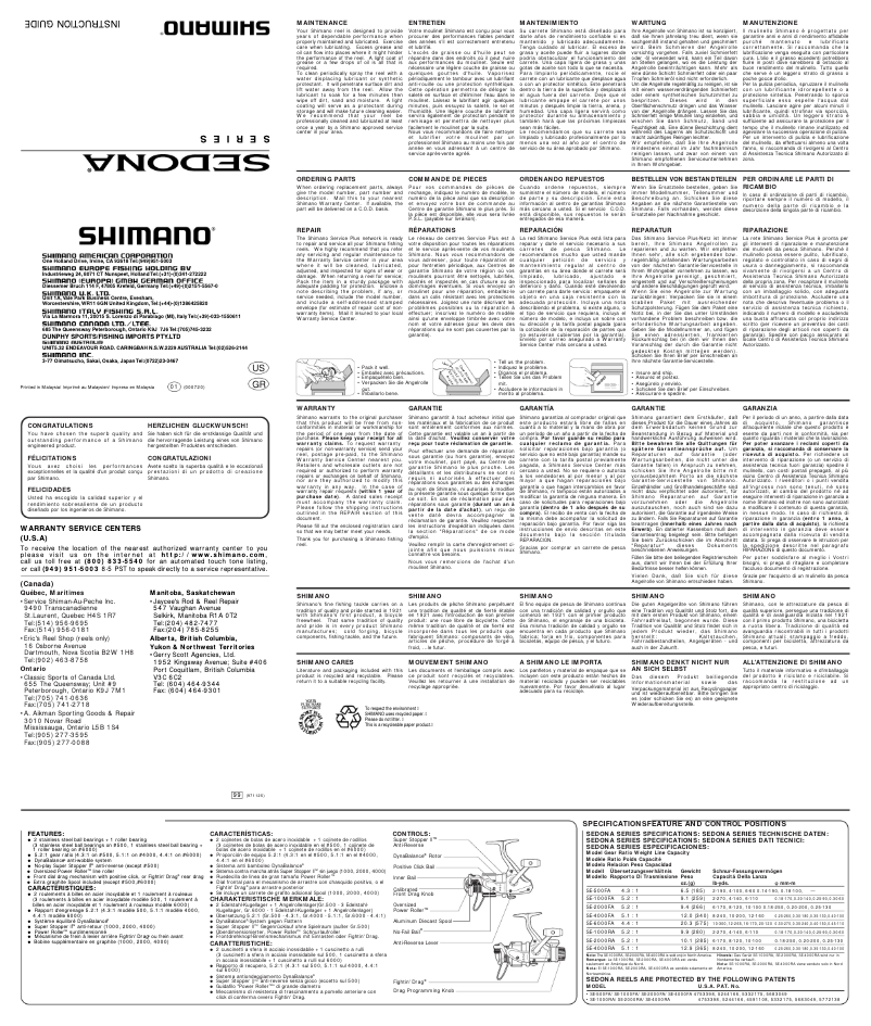Página 1 del manual Manual de usuario Shimano Sedona 1000RA